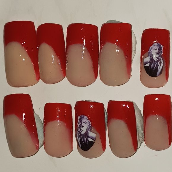 French Red with Sticker Decals Press on Nails - Picture 3 of 5